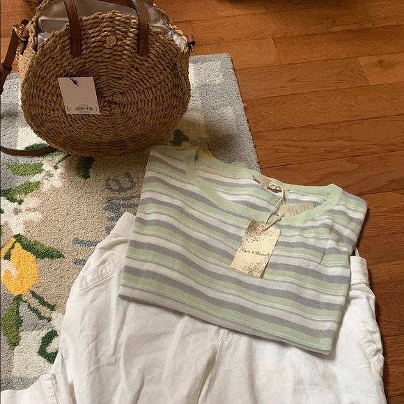 Hem & Thread Sweaters - Hem & Thread Mint and Gray Striped Knit Top